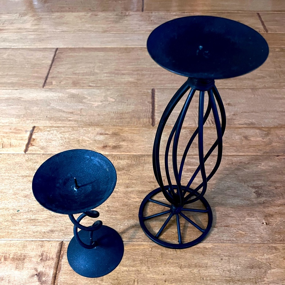 2 metal candle holders - black